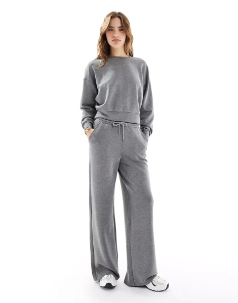 Stradivarius soft touch wide leg jogger in grey co-ord