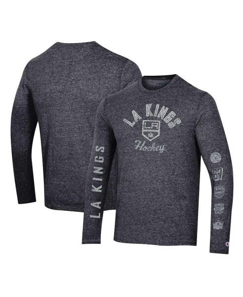 Men's Heather Black Distressed Los Angeles Kings Multi-Logo Tri-Blend Long Sleeve T-shirt