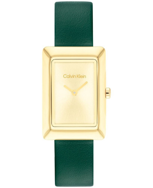 Women's Two Hand Green Leather Strap Watch 22.5mm