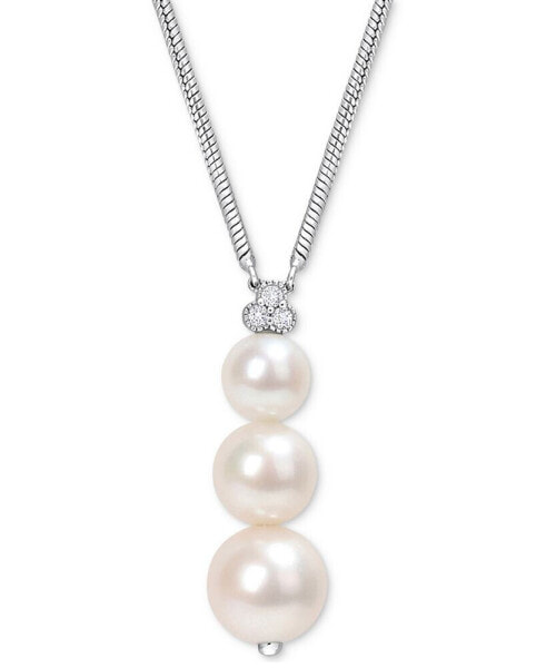 Macy's cultured Freshwater Pearl (6 - 8-1/2mm) & White Topaz (1/10 ct. t.w.) Graduated 18" Pendant Necklace in Sterling Silver