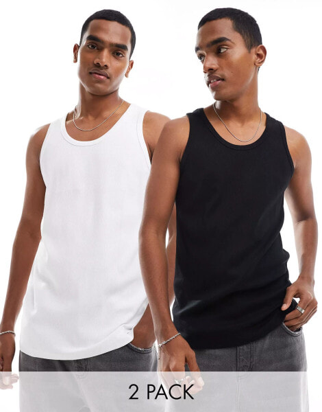 Cotton On relaxed ribbed vest 2 pack black white