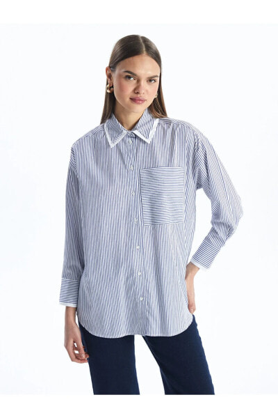 Çizgili Oversize Kadın Gömlek Tunik