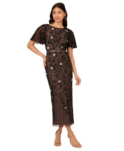 Women's Embellished Flutter-Sleeve Sheath Dress