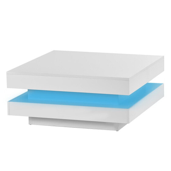 High Gloss Minimalist Design With Plug-In 16-Color LED Lights, 2-Tier Square Coffee Table