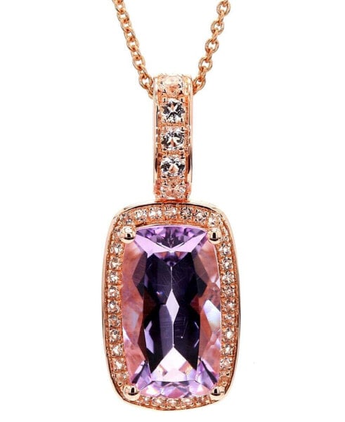 Amethyst (3-1/3 ct. t.w.) & White Topaz (3/8 ct. t.w.) Halo Pendant Necklace in Gold-Plated Sterling Silver, 16" + 2" extender (Also in Sky Blue Topaz & Pink Amethyst)