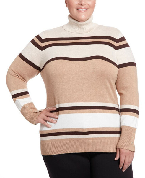 Plus Size Long Sleeve Striped Turtleneck Sweater