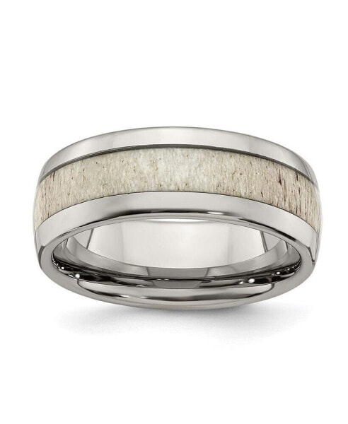 Stainless Steel Polished with Antler Inlay 8mm Band Ring