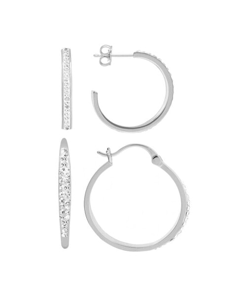 Clear Crystal C Hoop & Click Top Hoop Earring Set in Gold Plate or Silver Plate