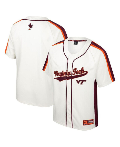 Men's Cream Distressed Virginia Tech Hokies Ruth Button-Up Baseball Jersey