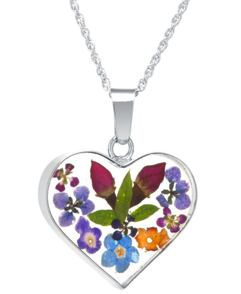 Giani Bernini heart Shape Dried Flower Pendant with 18" Chain in Sterling Silver