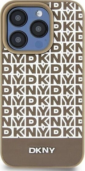 DKNY DKNY DKHMP15SPSOSPW iPhone 15 / 14 / 13 6.1" brązowy/brown hardcase Leather Printed Pattern Metal Logo MagSafe