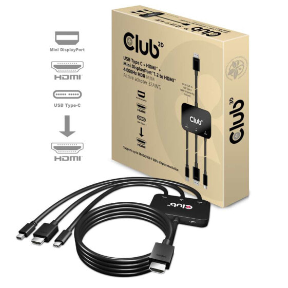 Переходник Club 3D USB-C/HDMI/Mini-DP> HDMI активный St/St/St/St - Цифровой адаптер