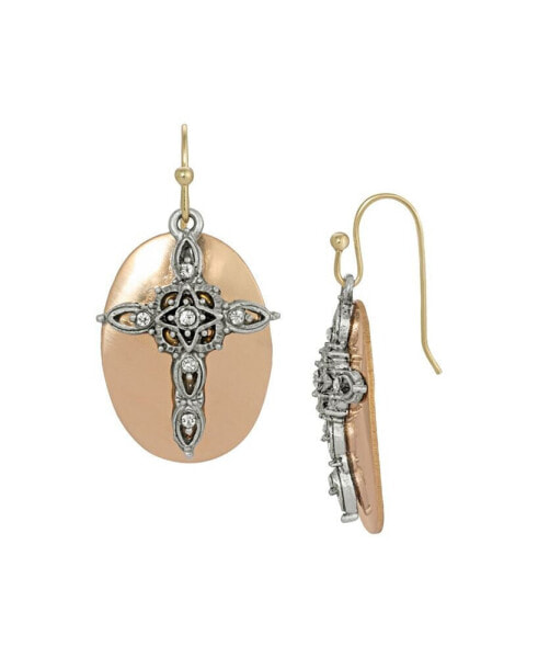 Crystal Cross Oval Drop Earrings