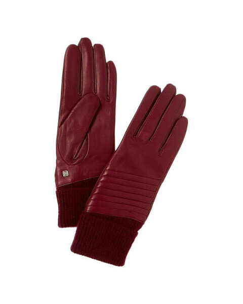 Bruno Magli Bias Quilt Cashmere-Lined Leather Gloves Women's Red L