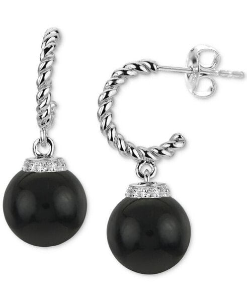 Jade & Lab-Grown White Sapphire (1/20 ct. t.w.) Dangle Hoop Drop Earrings in Sterling Silver (Also available in Onyx)
