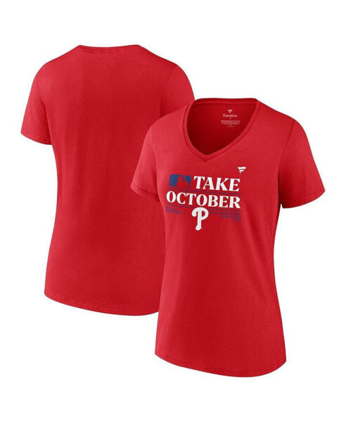 Women's Red Philadelphia Phillies 2023 Postseason Locker Room V-Neck T-shirt