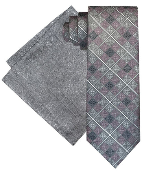 Men's Ornate Grid Tie & Pocket Square Set