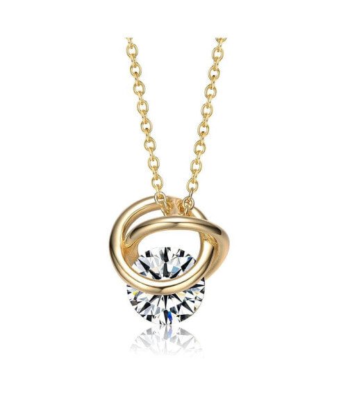 Sterling Silver Gold Plated 14k Yellow Gold Plated with 1.20ct Lab Created Moissanite Solitaire Double Eternity Circle Love Knot Pendant Necklace
