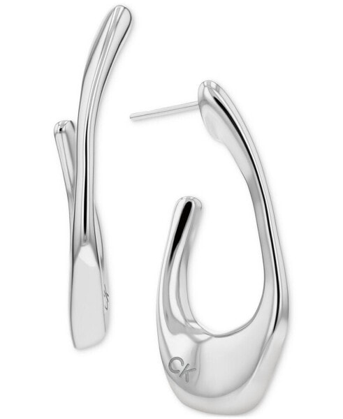 Stainless Steel Logo Elongated Hoop Earrings