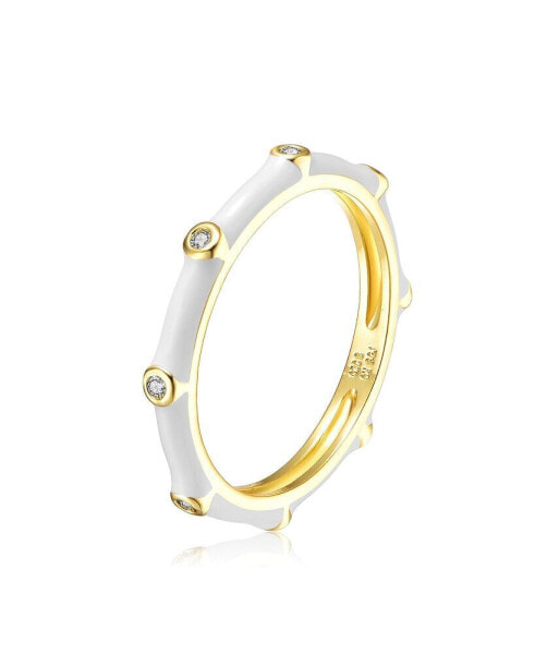 RA 14k Yellow Gold Plated with Cubic Zirconia Creme Enamel Bamboo Kids/Young Adult Stacking Ring
