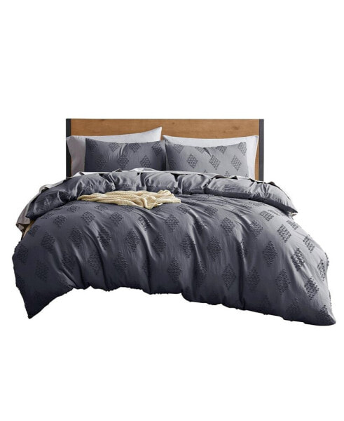 Bedding Tufted Embroidery Double Brushed 3 Piece Duvet Cover Set, Full/Queen