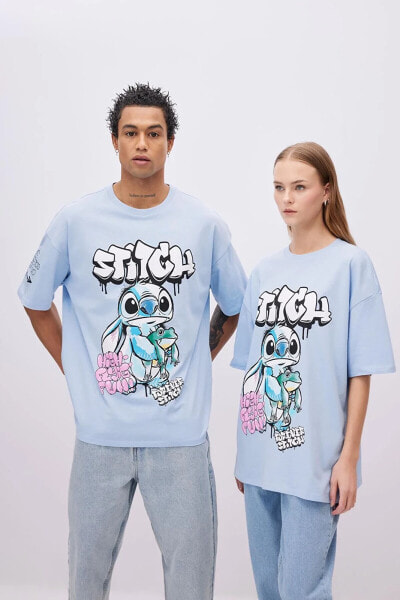 Coool Disney Lilo & Stitch Oversize Fit Bisiklet Yaka Baskılı Kısa Kollu Tişört C3796ax24sm