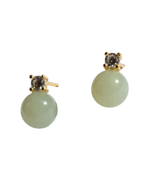 Esther — Green jade and zircon stud earrings