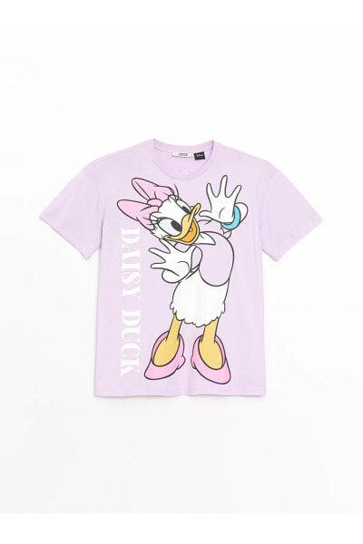 Bisiklet Yaka Daisy Duck Baskılı Kısa Kollu Kadın Tişört