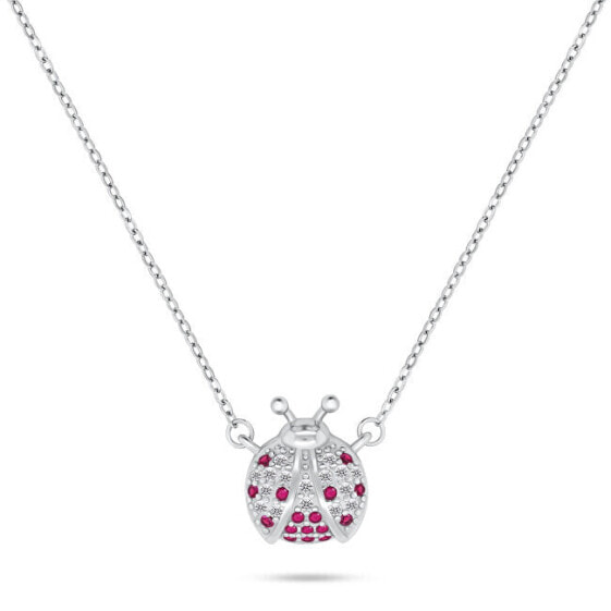 Beautiful silver necklace Ladybug with zircons NCL107W