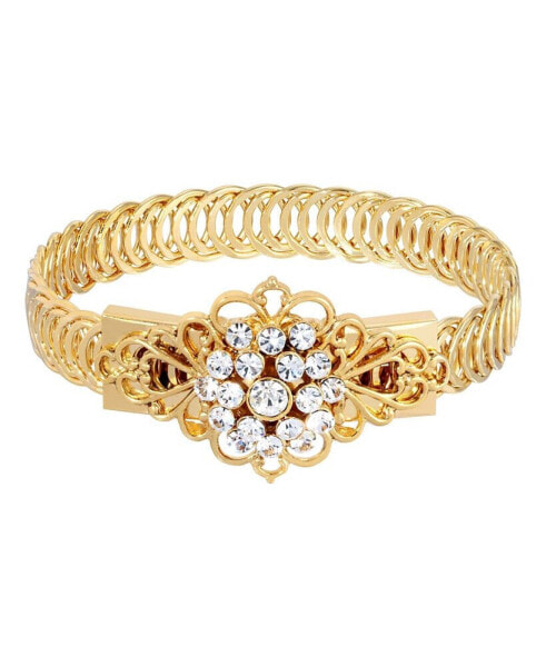 14K Gold-tone Crystal Flower Overlay Belt Bracelet