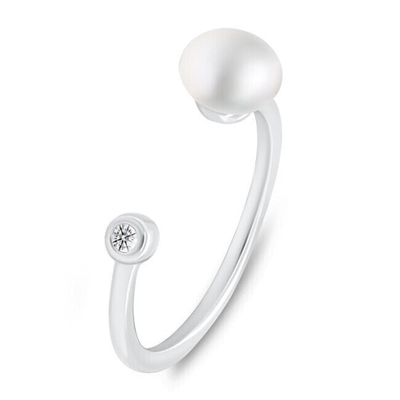 Delicate silver ring with real pearl RI103W