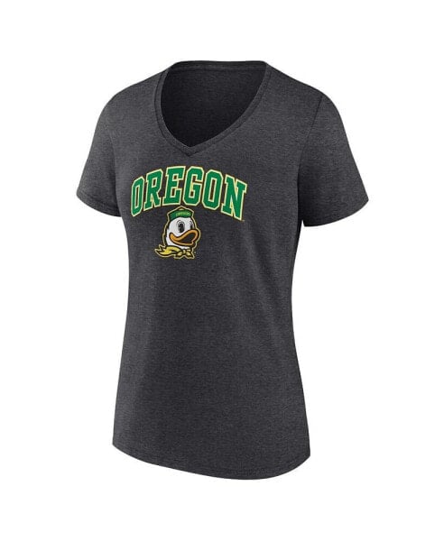 Women's Heather Charcoal Oregon Ducks Evergreen Campus V-Neck T-shirt