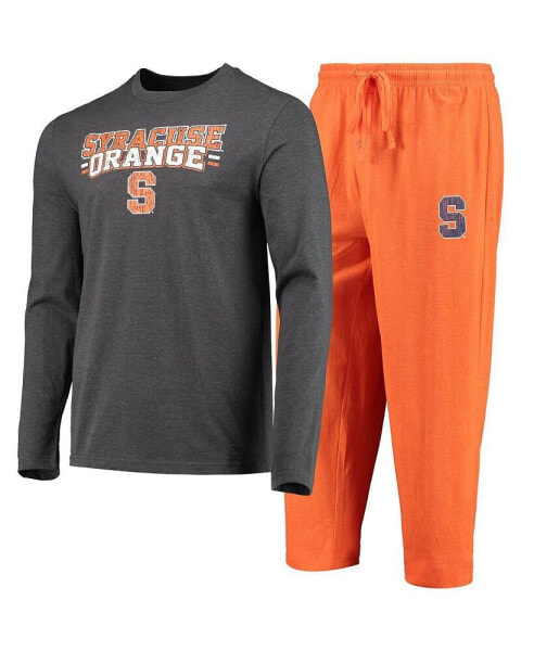 Men's Orange, Heathered Charcoal Distressed Syracuse Orange Meter Long Sleeve T-shirt and Pants Sleep Set