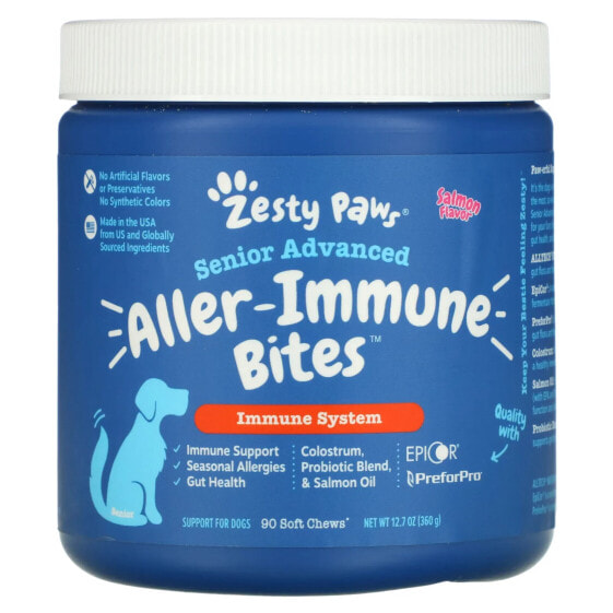 Витаминно-минеральный комплекс для собак Zesty Paws Senior Advanced, Allergy & Immune Bites, Лосось, 90 мягких конфет, 315 г