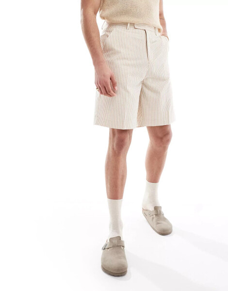 ASOS DESIGN smart shorts in textured linen stripe