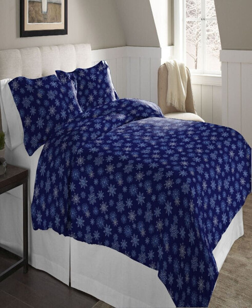 Snowflake Superior Weight Cotton Flannel Duvet Cover Set, King/California King
