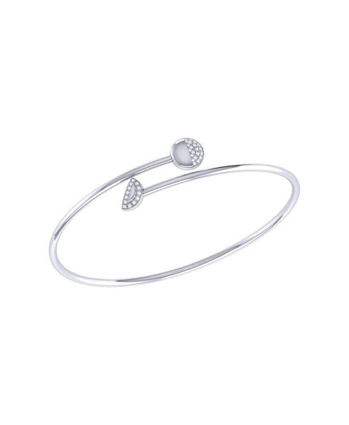 Moon Stages Design Sterling Silver Diamond Adjustable Women Bangle