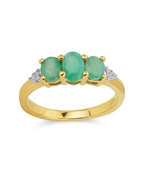 Past Present Future 3 Stone 2CTW Natural Green Emerald Trilogy Trinity Ring for Women Yellow 14K Gold Plated .925 Sterling Silver May Birthstone