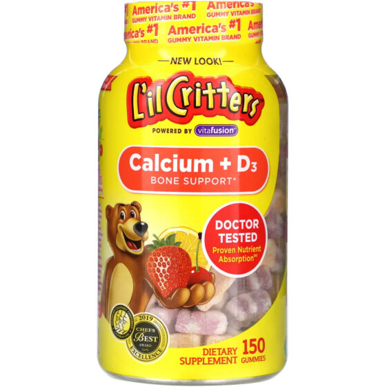Витаминные жевательные конфеты L'il Critters Calcium + D3, поддержка костей, черешня и апельсин, 150 шт.