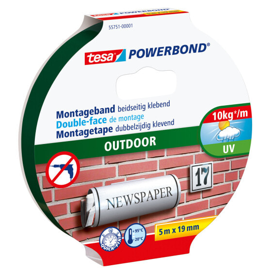 Tesa Powerbond OUTDOOR - Mounting tape - Black - 5 m - Outdoor - Brick,Metal,Plastic,Stone - 19 mm