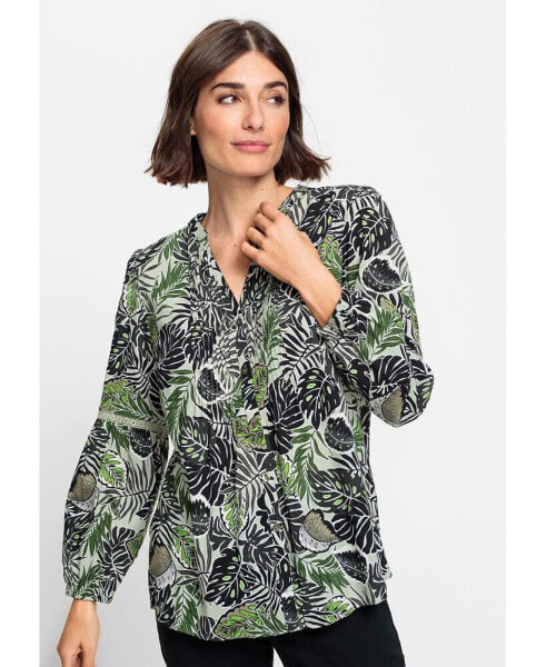 Women's Cotton Viscose Leaf Print Tunic Shirt