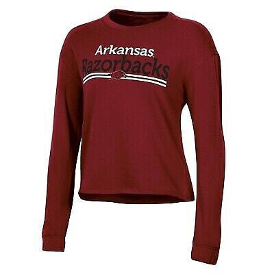 NCAA Arkansas Razorbacks Women's Crew Neck Fleece Double Stripe Sweatshirt - L