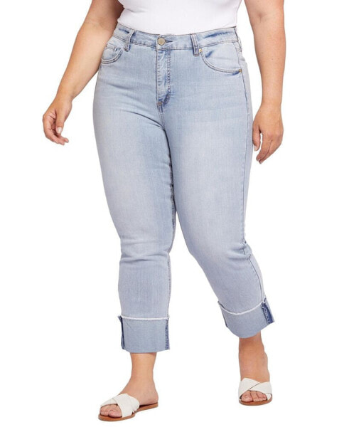 Plus Size High Rise Slim Straight Cuff Jeans