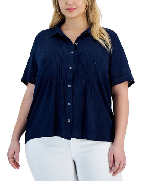 Plus Size Collared Pintuck Top, Created for Macy's