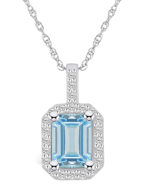 Aquamarine (1-3/8 Ct. T.W.) and Diamond (1/4 Ct. T.W.) Halo Pendant Necklace in 14K White Gold