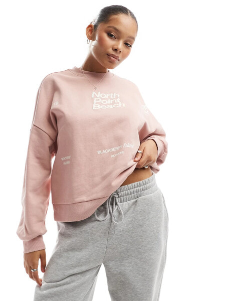 Bershka – Sweatshirt in Staubrosa mit Grafikprint