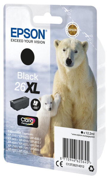 Epson Singlepack Black 26XL Claria Premium Ink - High (XL) Yield - Pigment-based ink - 12.2 ml - 500 pages - 1 pc(s)