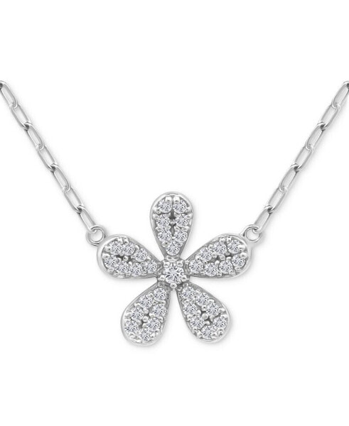 Cubic Zirconia Pavé Flower Pendant Necklace in Sterling Silver, 16" + 2" extender, Created for Macy's