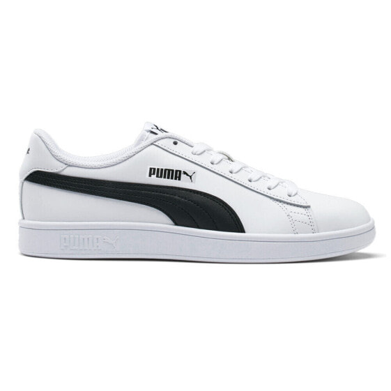 Puma Smash V2 Leather Lace Up Mens Black, White Sneakers Casual Shoes 365215-01