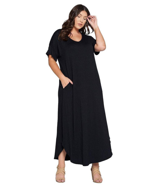 Plus Size Short Sleeve Pocket Maxi Dress